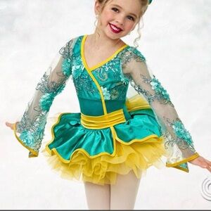 Curtain call costume ballet outfit green and yellow tutu size medium size 6-7
